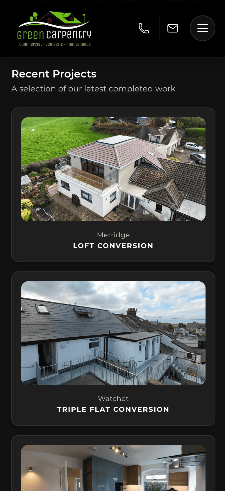 Green Carpentry website on mobile